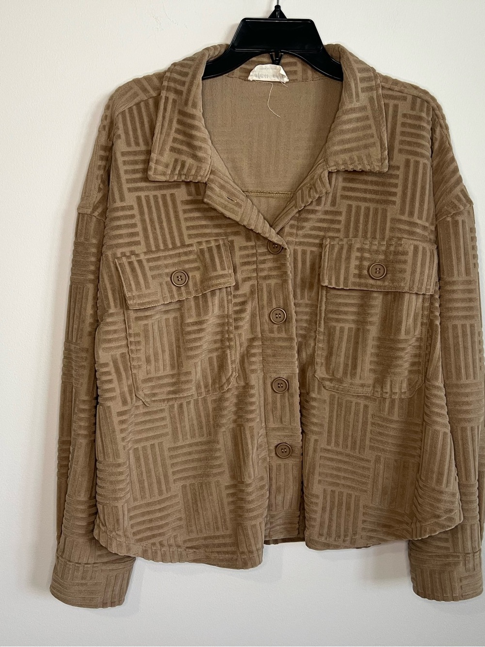 Taupe Textured Lightweight Jacket with Front Pockets
